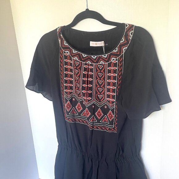 Tory Burch Black Mini Dress with Red Embroidery - Picture 4 of 11